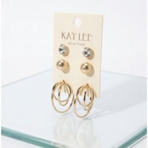 Kay Lee Gold Trio Earring Set Of 3 New